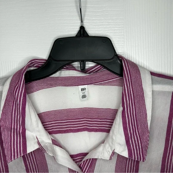 BP Women’s Blouse 4X Button Pink and White Striped Button Down Viscose NWT - Picture 5 of 8